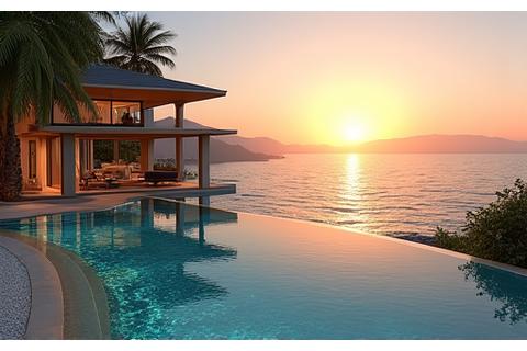 Infinity pool overlooking a tropical private villa