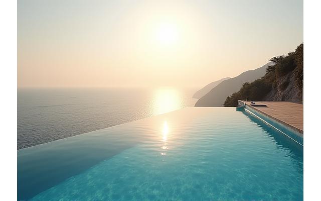 Infinity pool overlooking a pristine beach at a luxury resort