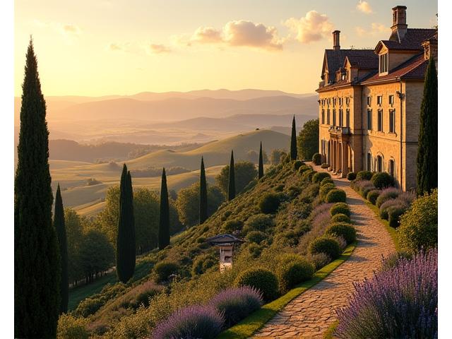 Elegant historic chateau with sprawling vineyards in a European countryside