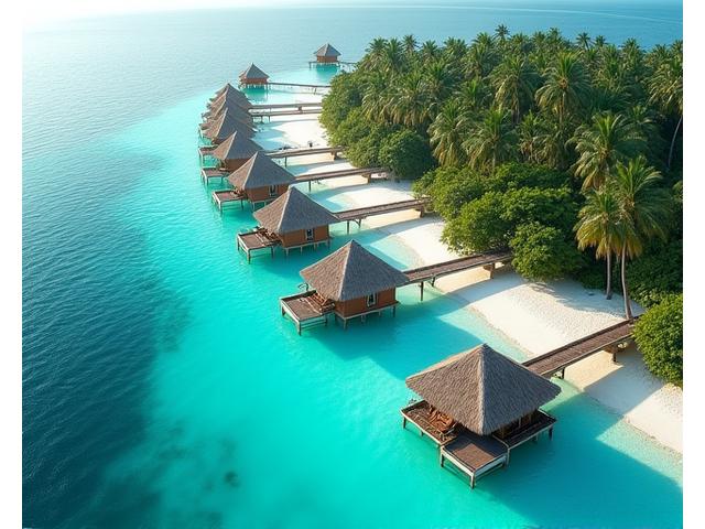 Overwater bungalows in crystal clear turquoise waters